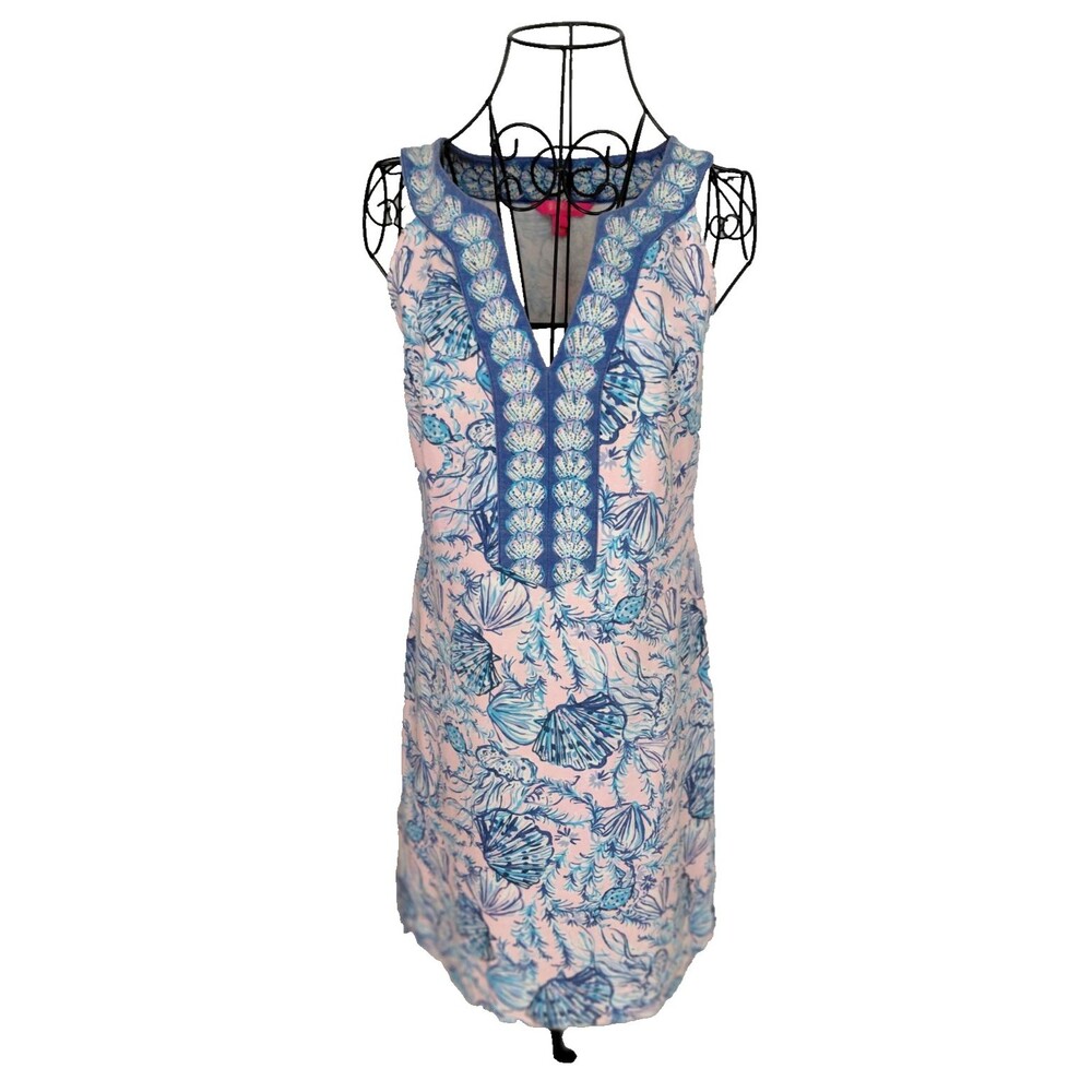 Lilly Pulitzer Dress Womens Sz S Seashells Pink & Blue